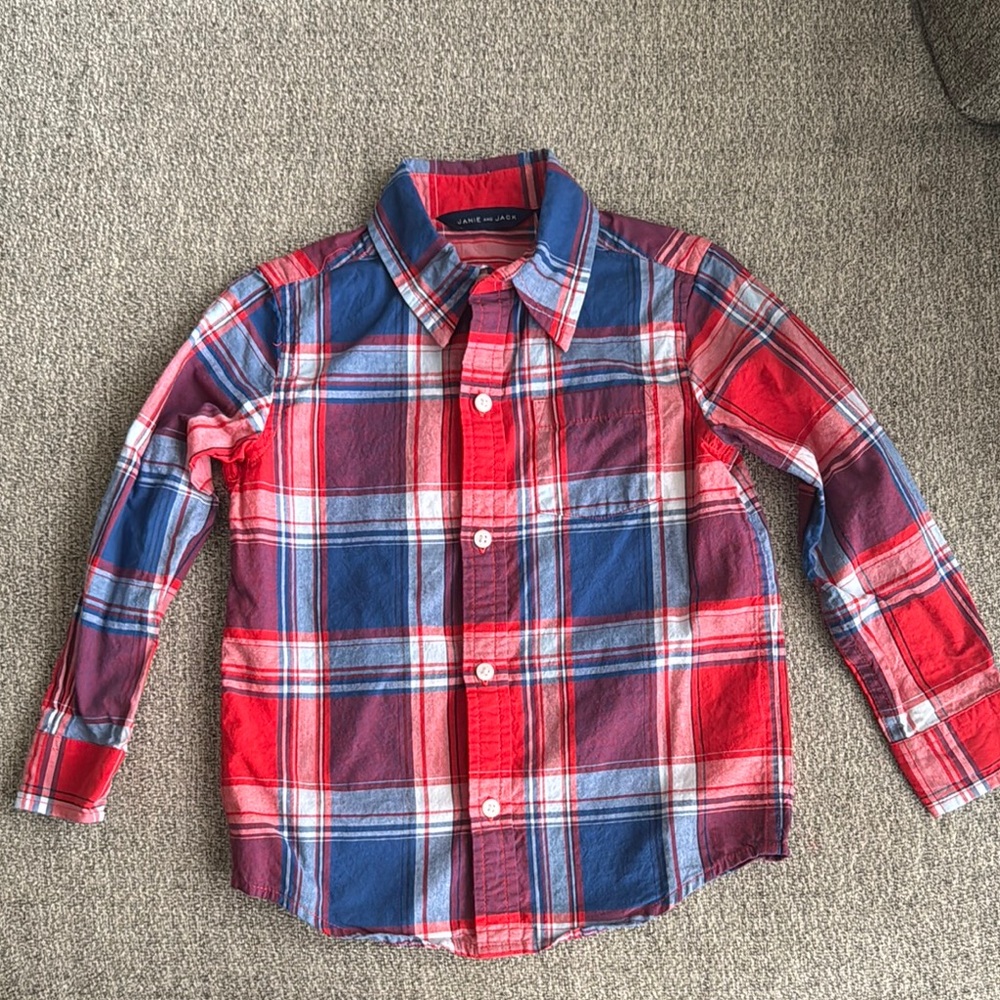 Plaid Red and Blue Kids Shirt 3T